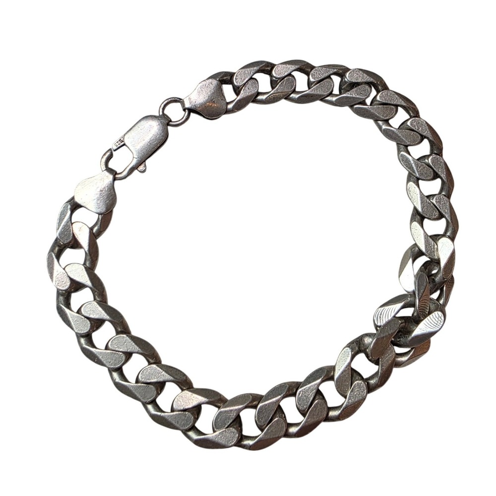 Mens 925 Sterling Silver Curb Link Bracelet Italy 25.36g Textured Flat Chain